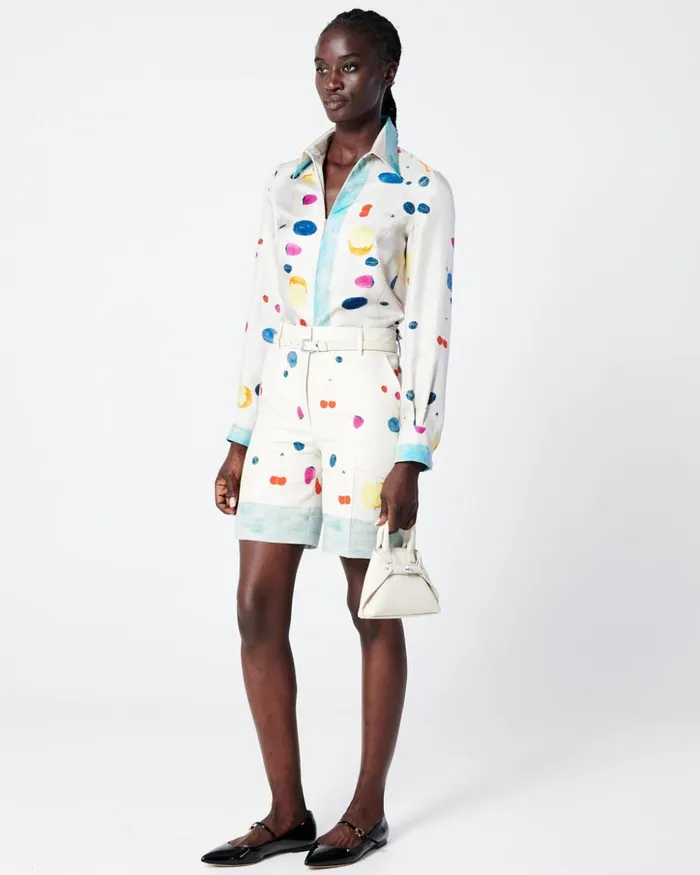 Cotton Silk DoubleFace Bermuda Shorts With Fruits Print Greigemulticolor Women Akris Shorts