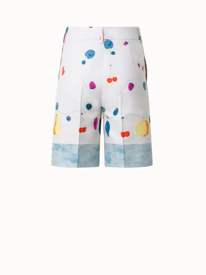 Cotton Silk DoubleFace Bermuda Shorts With Fruits Print Greigemulticolor Women Akris Shorts
