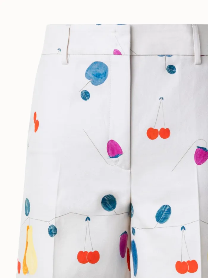 Cotton Silk DoubleFace Bermuda Shorts With Fruits Print Greigemulticolor Women Akris Shorts