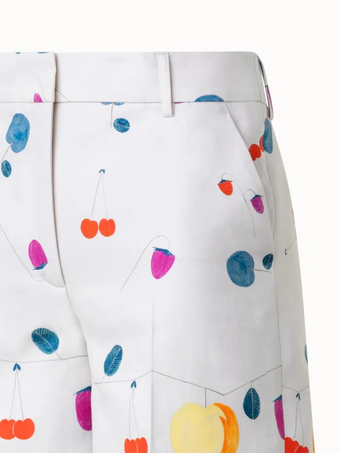Cotton Silk DoubleFace Bermuda Shorts With Fruits Print Greigemulticolor Women Akris Shorts