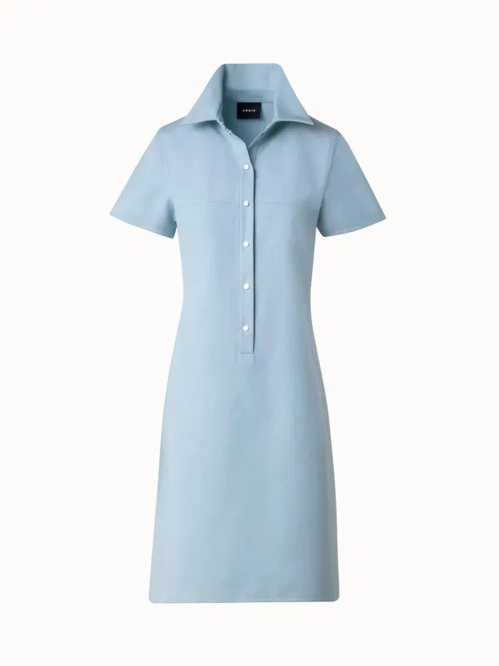 Cotton Silk DoubleFace Polo Shirt Dress Bleached Denim Women Akris Dresses