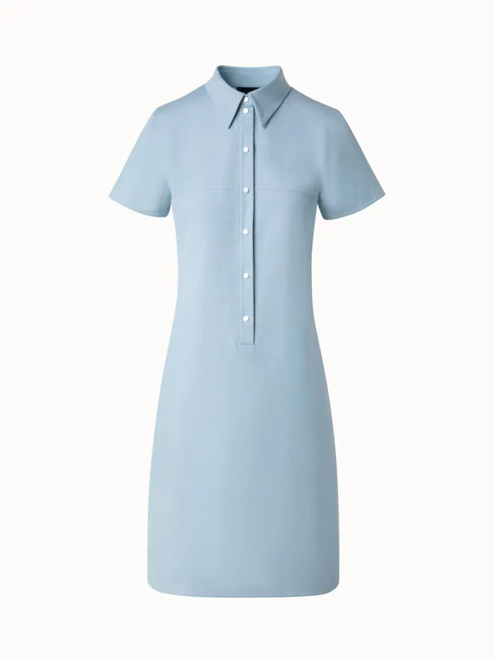 Cotton Silk DoubleFace Polo Shirt Dress Bleached Denim Women Akris Dresses