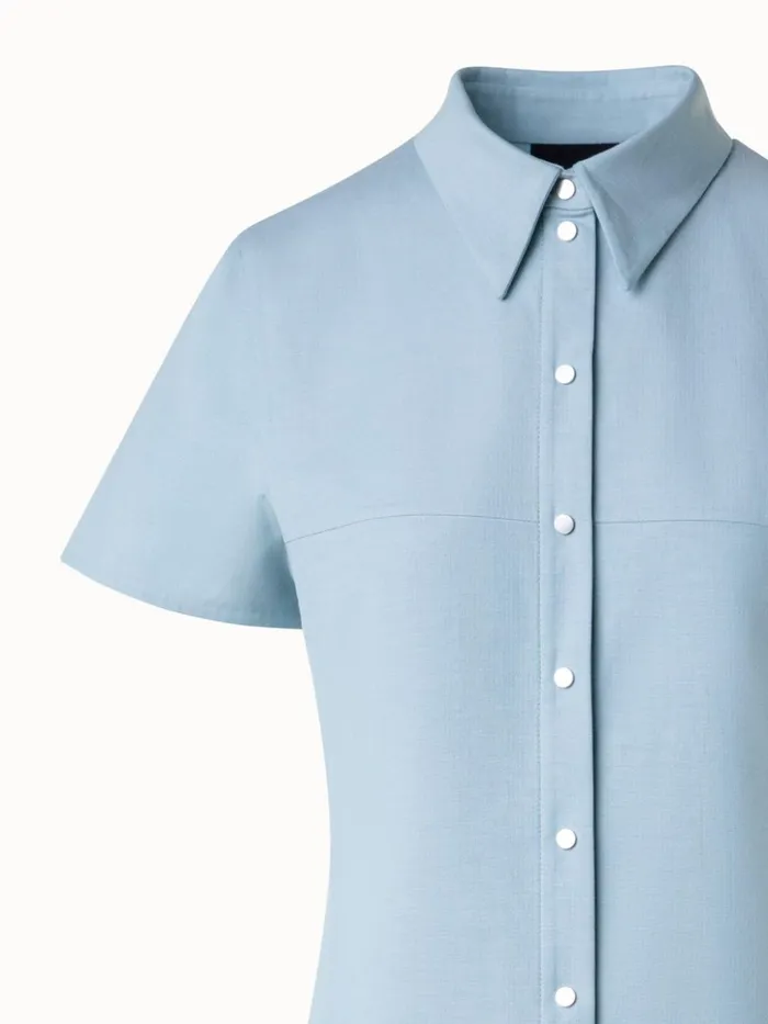 Cotton Silk DoubleFace Polo Shirt Dress Bleached Denim Women Akris Dresses