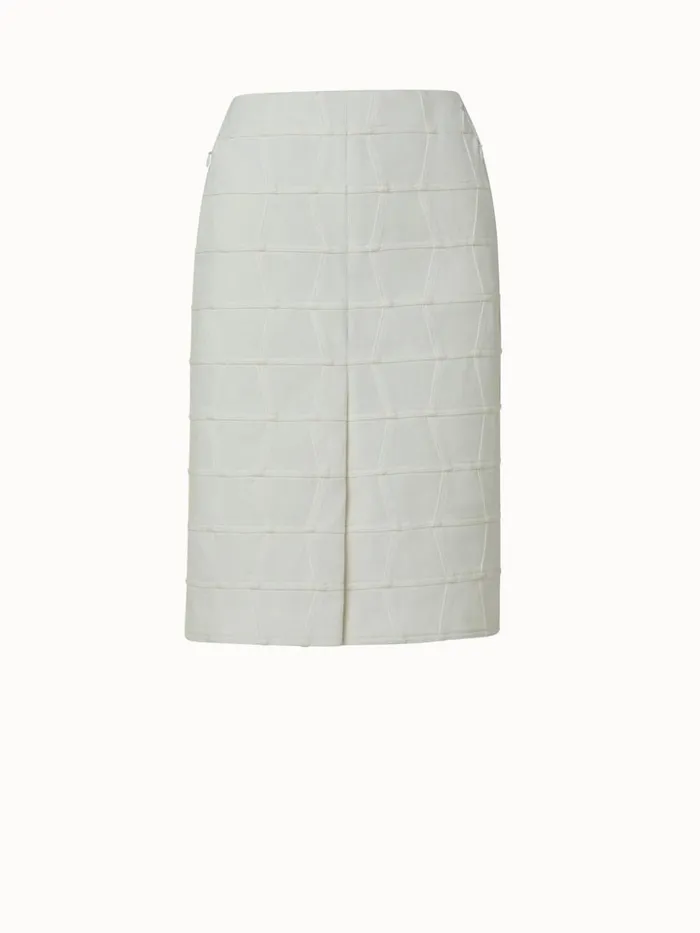Cotton Stretch Denim Pencil Skirt With Mirrored Trapezoid Front Ecru Women Akris Skirts