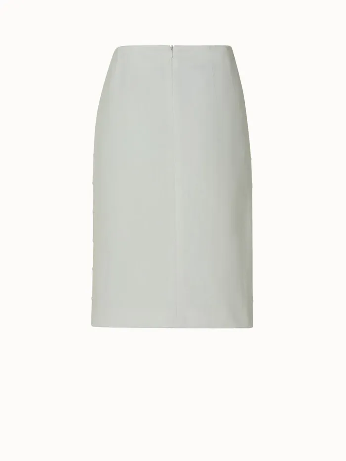 Cotton Stretch Denim Pencil Skirt With Mirrored Trapezoid Front Ecru Women Akris Skirts
