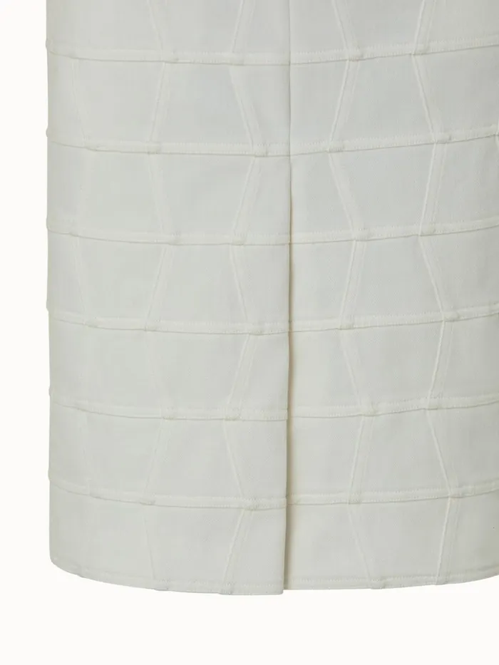 Cotton Stretch Denim Pencil Skirt With Mirrored Trapezoid Front Ecru Women Akris Skirts