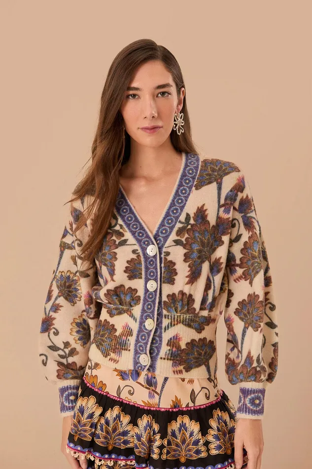 Cream Ainika Maxi Floral Knit Cardigan Women Farm Rio Cardigans