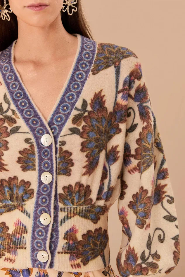 Cream Ainika Maxi Floral Knit Cardigan Women Farm Rio Cardigans