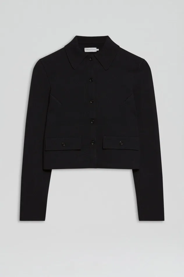 CREPE KNIT BUTTON JACKET BLACK Jackets Scanlan Theodore Women CREPE KNIT BUTTON JACKET BLACK Jackets Scanlan Theodore Women