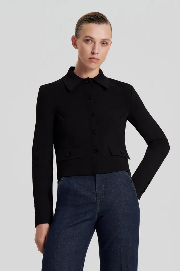 CREPE KNIT BUTTON JACKET BLACK Jackets Scanlan Theodore Women CREPE KNIT BUTTON JACKET BLACK Jackets Scanlan Theodore Women