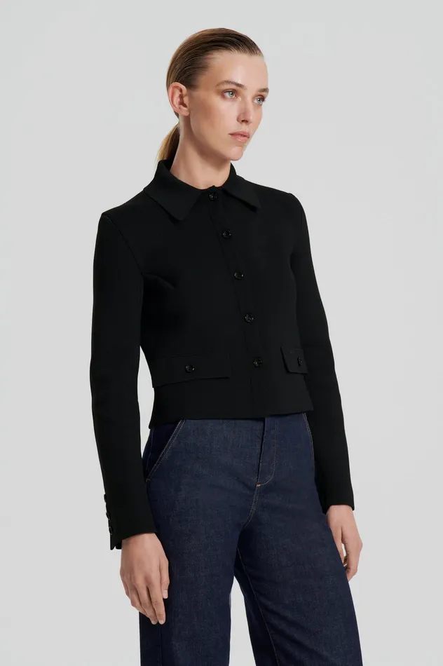CREPE KNIT BUTTON JACKET BLACK Jackets Scanlan Theodore Women CREPE KNIT BUTTON JACKET BLACK Jackets Scanlan Theodore Women