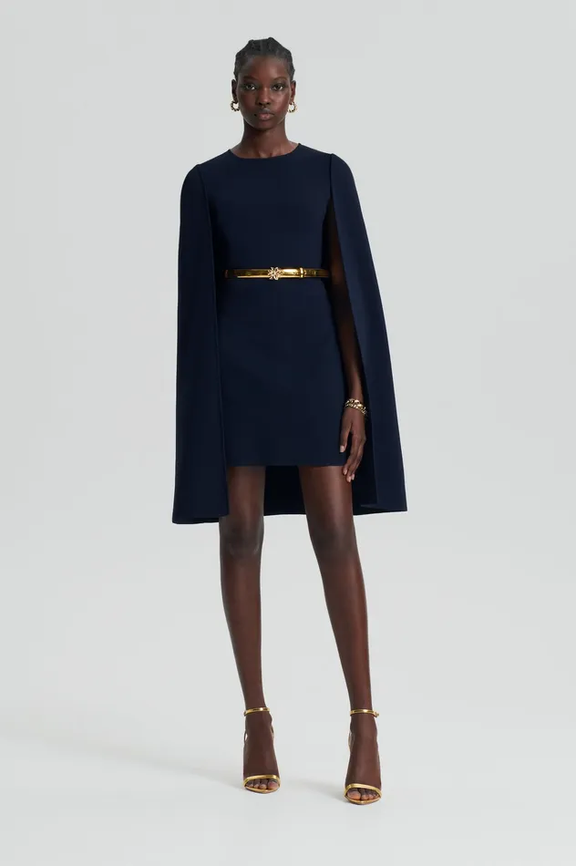 CREPE KNIT CAPE DRESS NAVY Dresses Scanlan Theodore Women