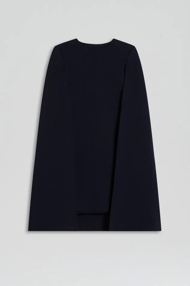 CREPE KNIT CAPE DRESS NAVY Dresses Scanlan Theodore Women CREPE KNIT CAPE DRESS NAVY Dresses Scanlan Theodore Women