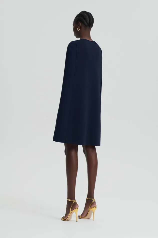 CREPE KNIT CAPE DRESS NAVY Dresses Scanlan Theodore Women CREPE KNIT CAPE DRESS NAVY Dresses Scanlan Theodore Women