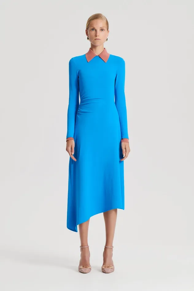 CREPE KNIT DRAPE GATHER DRESS SAPPHIRE Dresses Scanlan Theodore Women