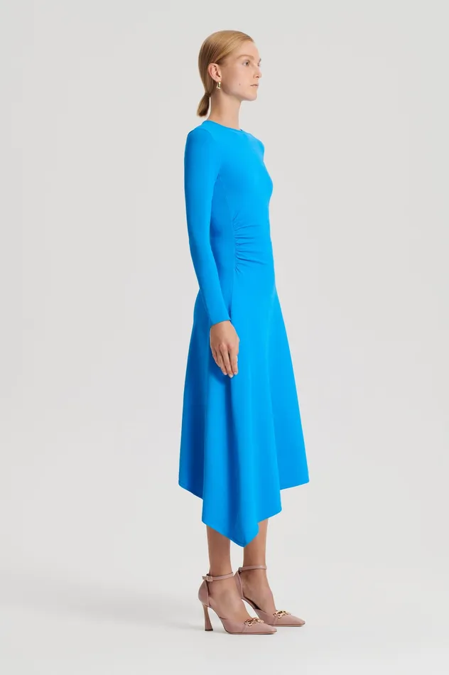 CREPE KNIT DRAPE GATHER DRESS SAPPHIRE Dresses Scanlan Theodore Women