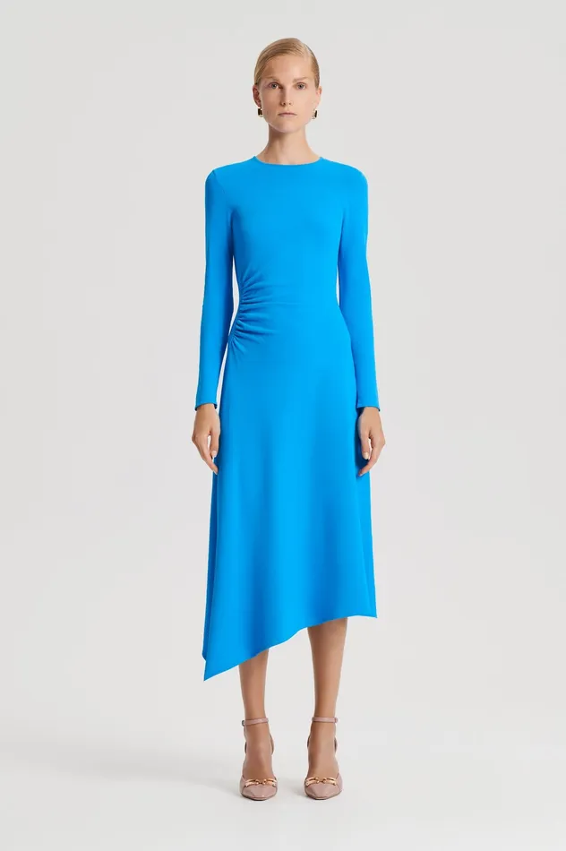 CREPE KNIT DRAPE GATHER DRESS SAPPHIRE Dresses Scanlan Theodore Women