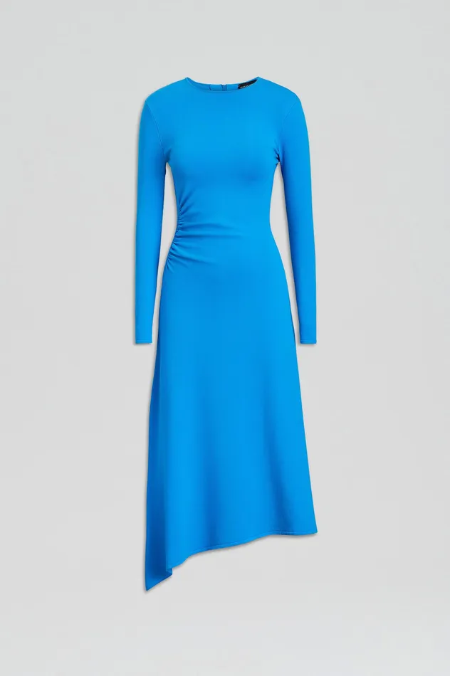 CREPE KNIT DRAPE GATHER DRESS SAPPHIRE Dresses Scanlan Theodore Women