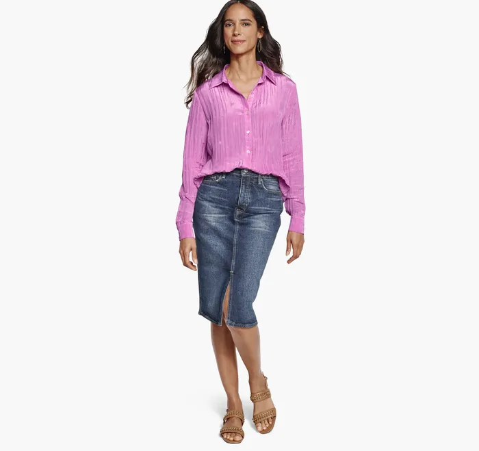 Crinkle ButtonFront Shirt Light Pink Apparel and Accessories Johnston and Murphy Women