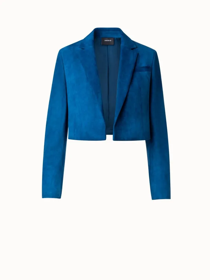 Cropped Suede Leather Jacket With Lapel Medium Denim Women Akris Jackets
