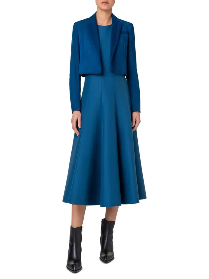 Cropped Suede Leather Jacket With Lapel Medium Denim Women Akris Jackets