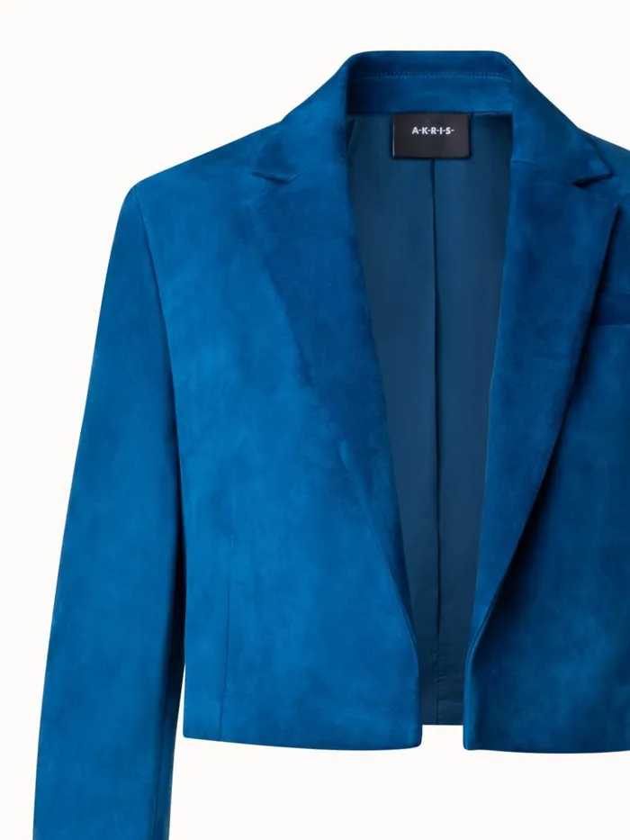 Cropped Suede Leather Jacket With Lapel Medium Denim Women Akris Jackets