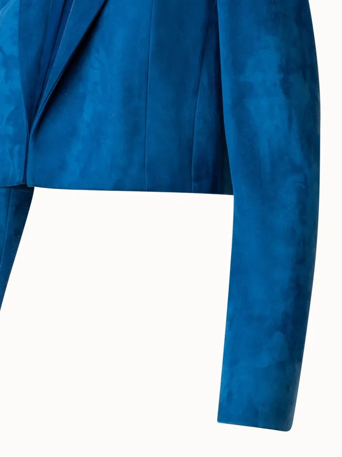 Cropped Suede Leather Jacket With Lapel Medium Denim Women Akris Jackets