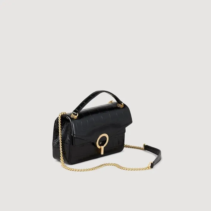 Crossbody Bags Women SANDRO Mock Croc Leather Yza Bag Black