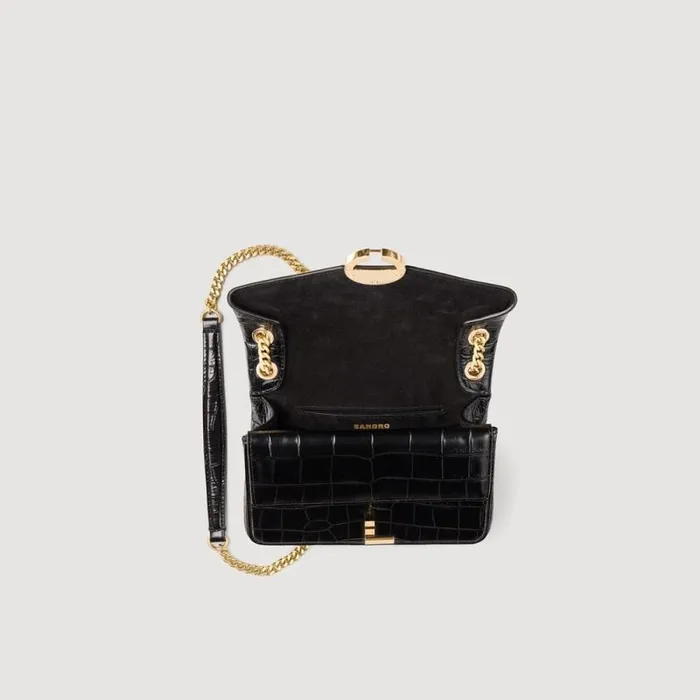 Crossbody Bags Women SANDRO Mock Croc Leather Yza Bag Black
