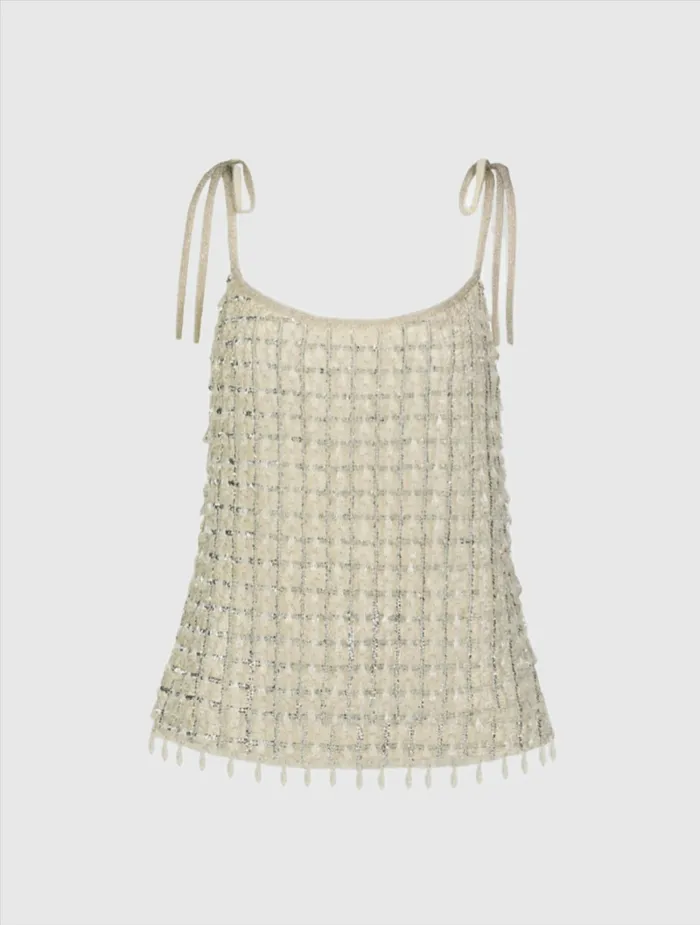 Crystal Embellished Soft Tie Cami Top 8211 FINAL SALE Nude Women Blouses and Tops Mac Duggal