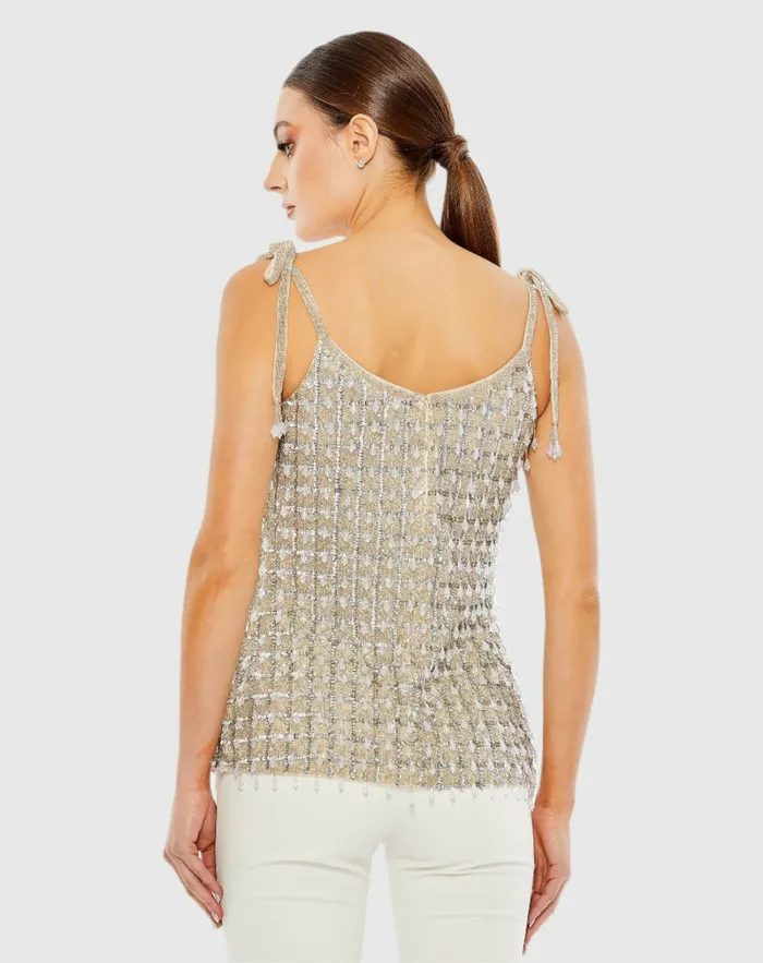 Crystal Embellished Soft Tie Cami Top 8211 FINAL SALE Nude Women Blouses and Tops Mac Duggal