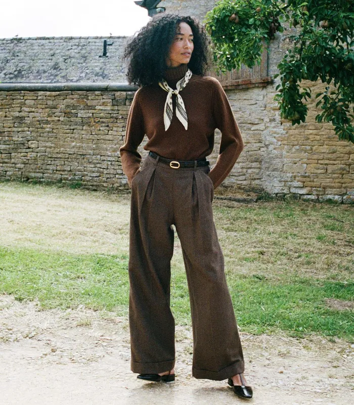 DEN Lawrence Pant Brown Herringbone Women Pants and Shorts