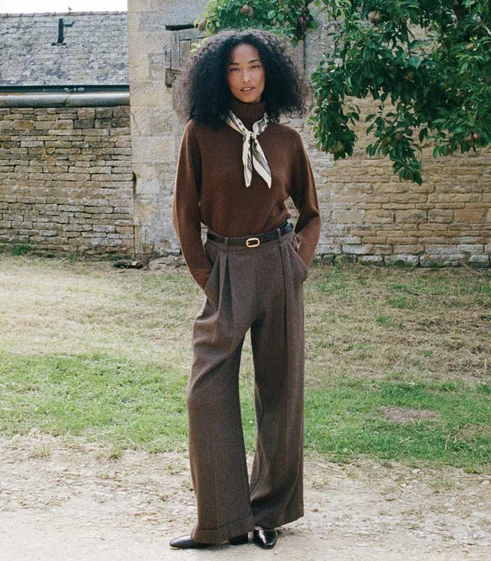 DEN Lawrence Pant Brown Herringbone Women Pants and Shorts