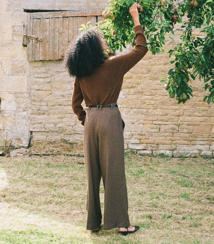 DEN Lawrence Pant Brown Herringbone Women Pants and Shorts