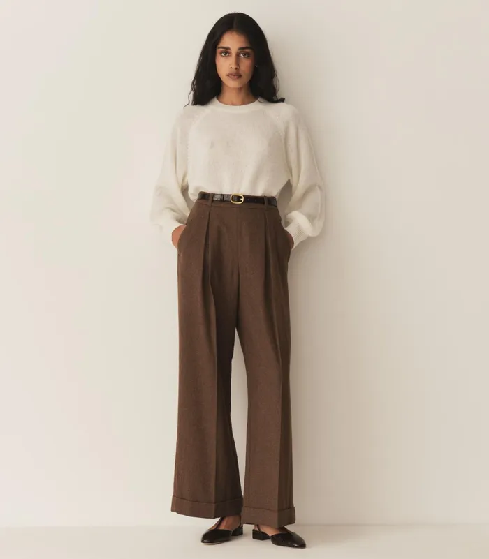 DEN Lawrence Pant Brown Herringbone Women Pants and Shorts