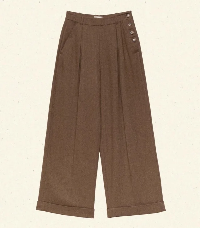 DEN Lawrence Pant Brown Herringbone Women Pants and Shorts