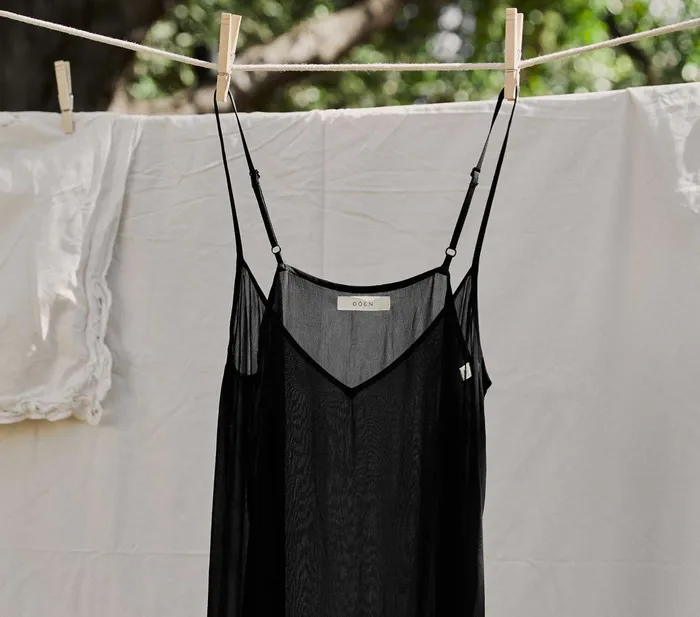 DEN Long Deep VNeck Slip Black Women Slips