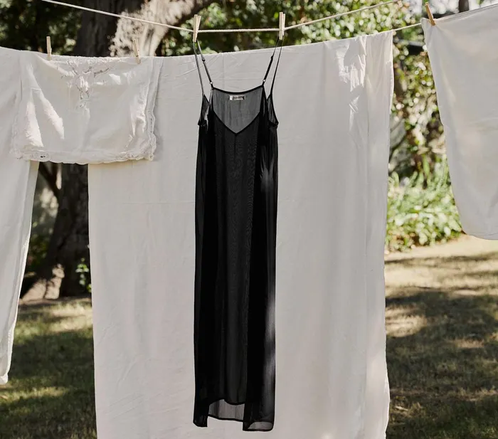 DEN Long Deep VNeck Slip Black Women Slips