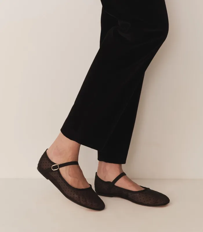 DEN Mary Jane Slipper Black Mesh Dot Women Shoes