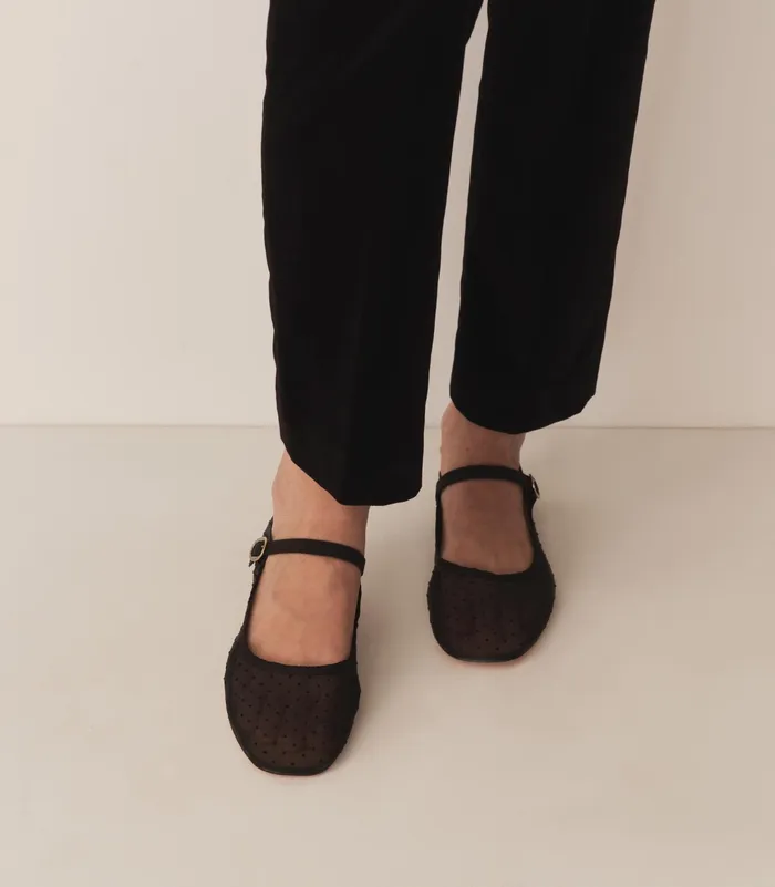 DEN Mary Jane Slipper Black Mesh Dot Women Shoes DEN Mary Jane Slipper Black Mesh Dot Women Shoes