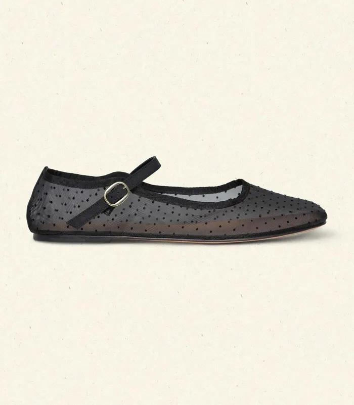 DEN Mary Jane Slipper Black Mesh Dot Women Shoes DEN Mary Jane Slipper Black Mesh Dot Women Shoes
