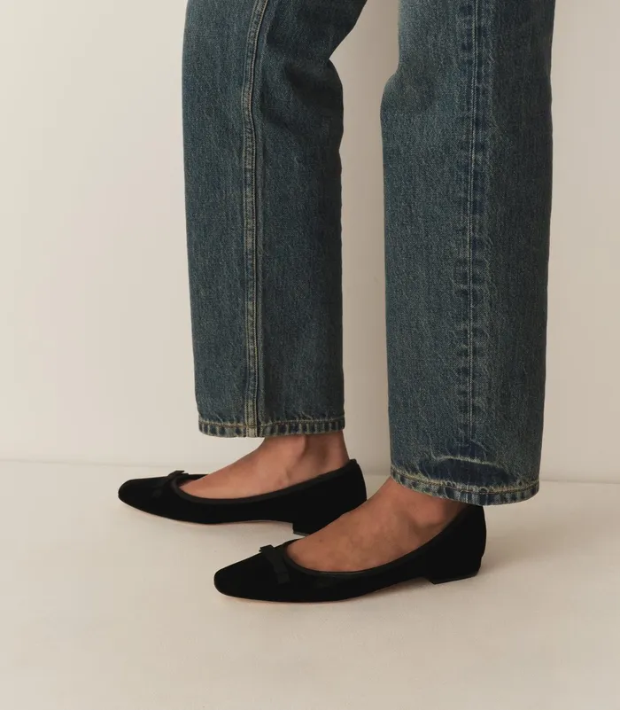 DEN Odette Ballet Flat Black Velvet Women Shoes DEN Odette Ballet Flat Black Velvet Women Shoes