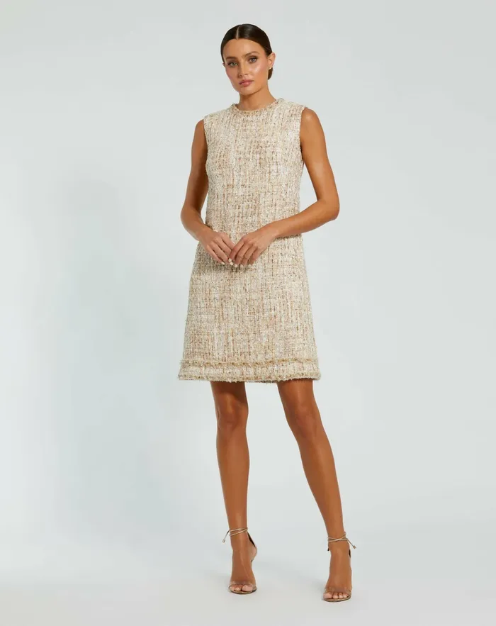 Daytime Dresses Women Mac Duggal Beaded Trim ALine Mini Shift Dress Blush