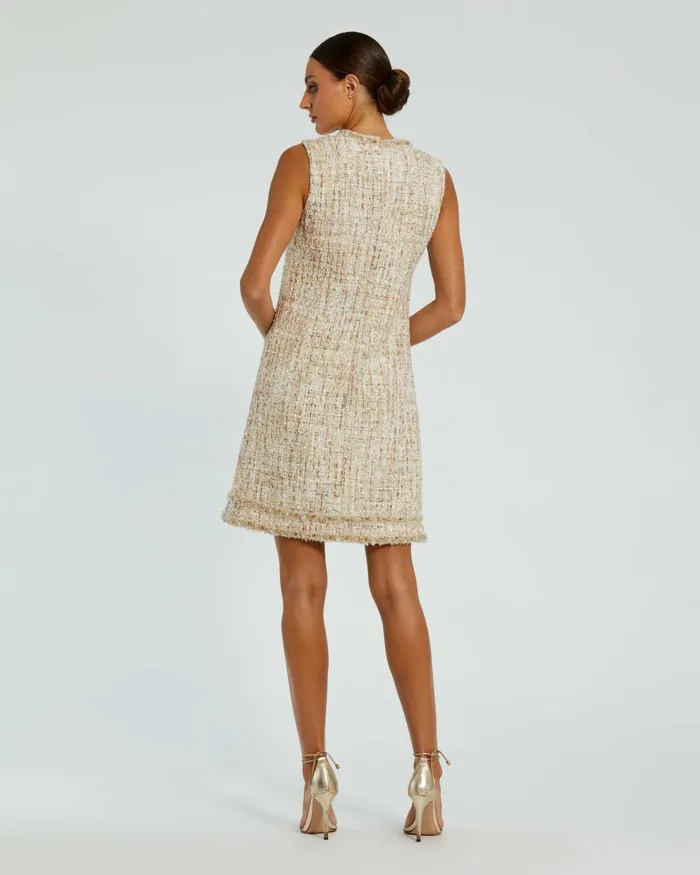 Daytime Dresses Women Mac Duggal Beaded Trim ALine Mini Shift Dress Blush