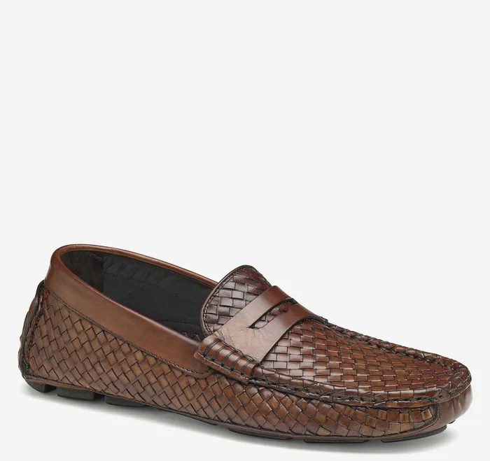 Dayton Woven Penny Loafer Brown Italian Calfskin SlipOns and Loafers Johnston and Murphy Men