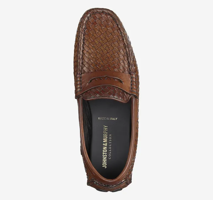 Dayton Woven Penny Loafer Brown Italian Calfskin SlipOns and Loafers Johnston and Murphy Men