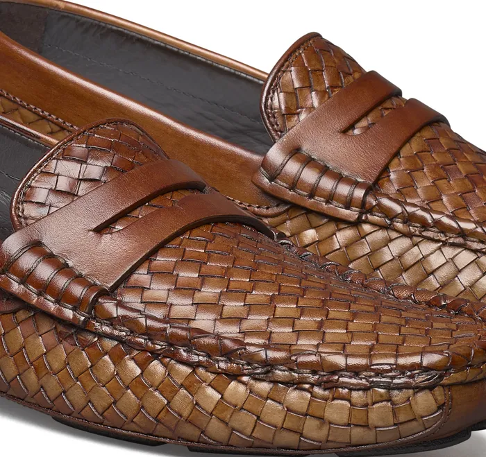 Dayton Woven Penny Loafer Brown Italian Calfskin SlipOns and Loafers Johnston and Murphy Men