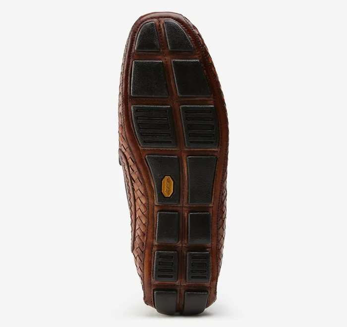 Dayton Woven Penny Loafer Brown Italian Calfskin SlipOns and Loafers Johnston and Murphy Men