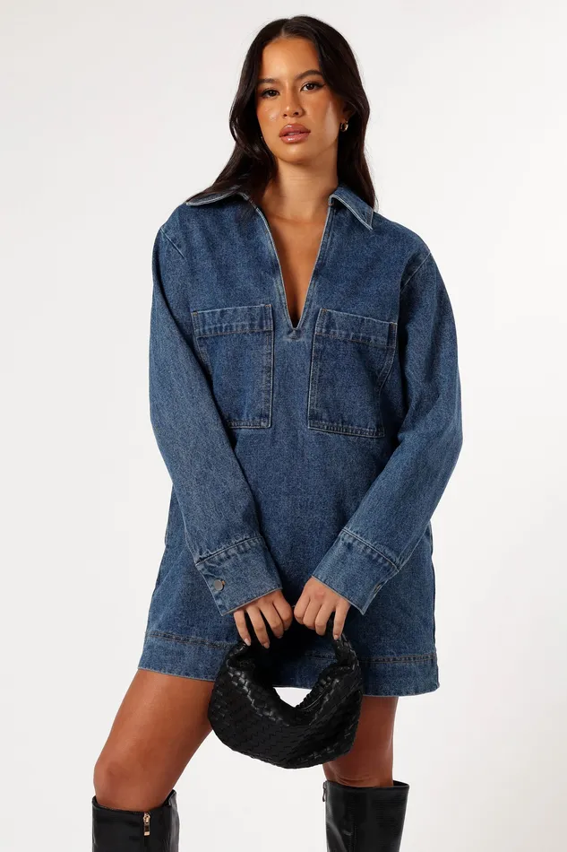 Denim petalandpup Women Tara Long Sleeve Dress 8211 Denim Denim