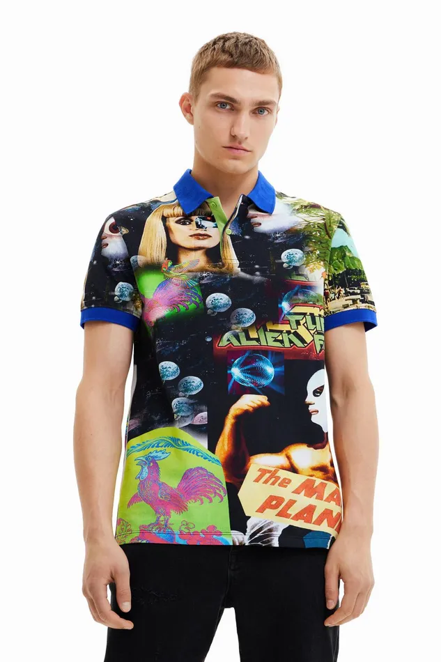 Desigual Alien Collage Polo Shirt Mens Tshirt and Polos